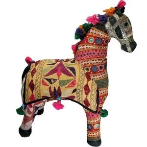 Rajasthan Horse Embroidered Fabric Patchwork Decorative‎ Boho Folk Art READ